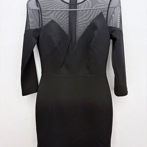 BCBGMaxAzria Black Long-Sleeve Illusion Neck Sheath Dress
